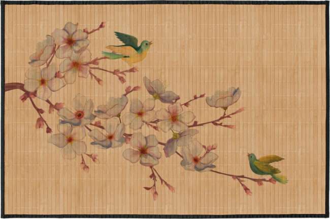 שטיח במבוק ציפורים על ענף צבעוני